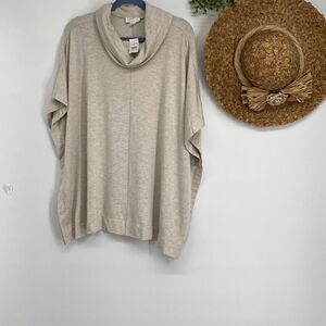 Loft Lounge Oversized Soft & Cozy kaftan Sleeve Casual Cowl Neck Top Oatmeal XS/